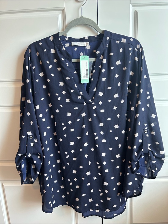 Lush Tops - Lush 2X Navy V-Neck Spot Print Blouse